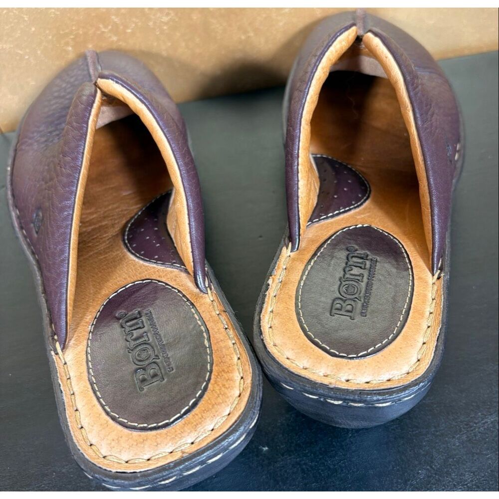 BOC Born Brown Leather Mules Clogs Slides Slip On Block Heel Shoes Womens Size 7 - Picture 4 of 6